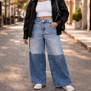 PacSun Two Tone Wide Leg Baggy Jeans Light Wash High Rise Size 23 Y2K